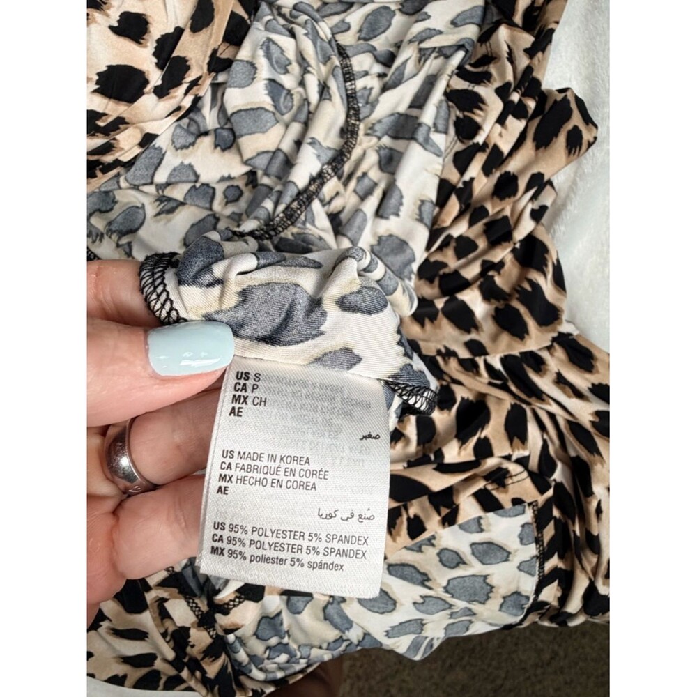 INC Leopard Print Maxi Dress Small Faux Wrap Tie Waist Ruffle Hem - Picture 7 of 8